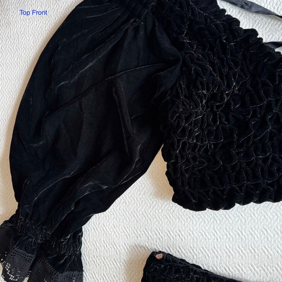NWT Free People Velvet Black Smocked Mini Skirt Top 2 Piece Set Size M - Picture 10 of 16